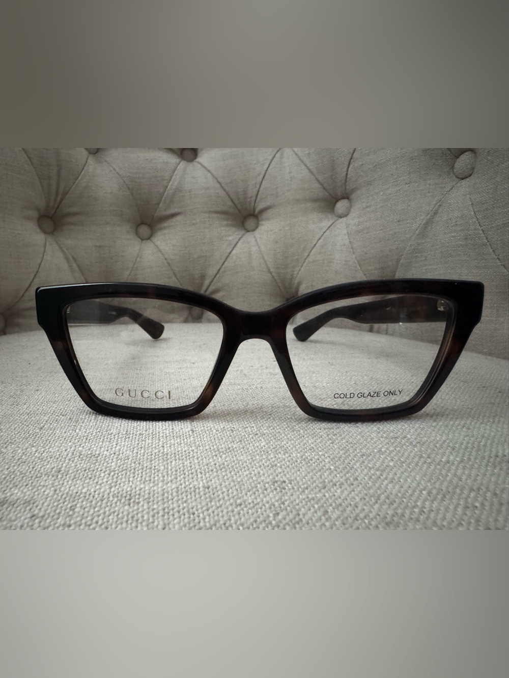 Gucci Women's Dark Tortoiseshell Cat-Eye Eyeglass Frames